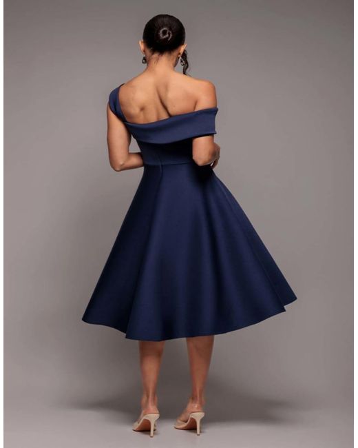 Goddiva Blue One Shoulder A Line Midi Dress