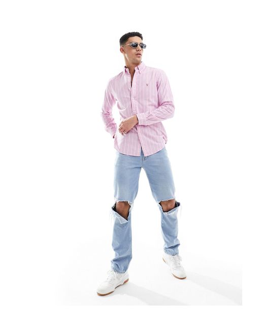 Polo Ralph Lauren Pink Icon Logo Stripe Lightweight Oxford Shirt for men