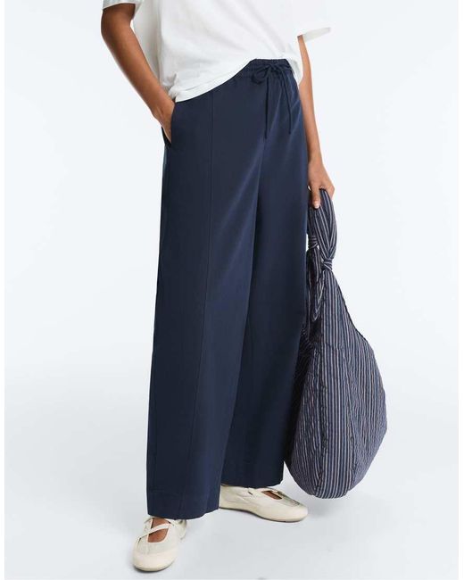 Oysho Blue Cotton Blend Balloon Trousers