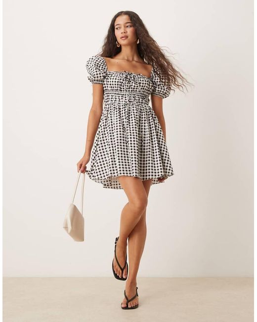 NARRATED Natural Gathered Milkmaid Mini Dress