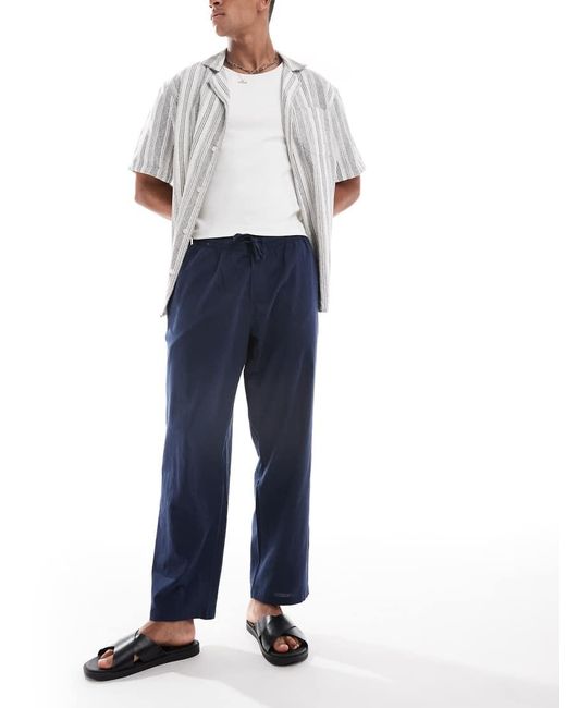 Jack & Jones Blue Loose Fit Linen Mix Trouser for men
