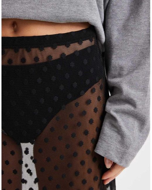 Collusion Gray Polka Dot Sheer Mesh Awkward Length Skirt