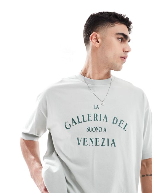 T-shirt coupe carrée oversize avec motif ville - gris ASOS pour homme en coloris Gray