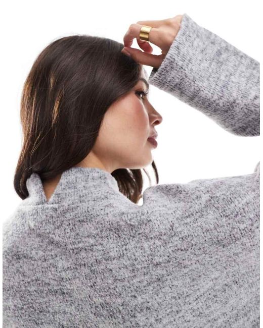 ONLY Gray High Neck Fluffy Slouchy Sweatshirt