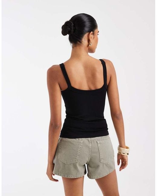 ASOS Black Seamless Square Neck Cami With Button Detail