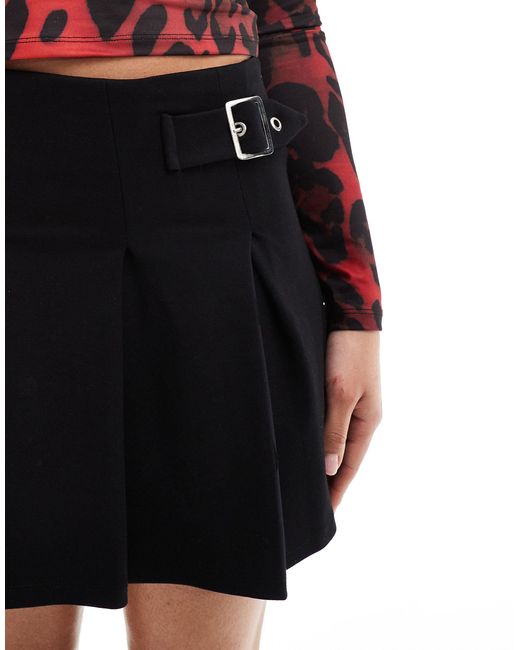 ASOS Black Pleated Mini Skirt With Buckle Detail