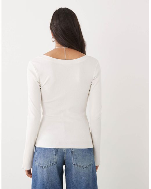 Monki White Long Sleeve Henley Button Top With Flared Sleeves