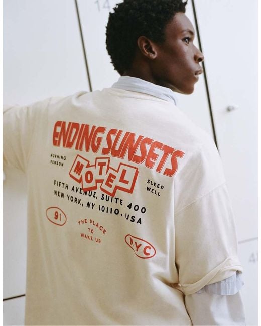 Pull&Bear White Stwd Graphic T-Shirt for men
