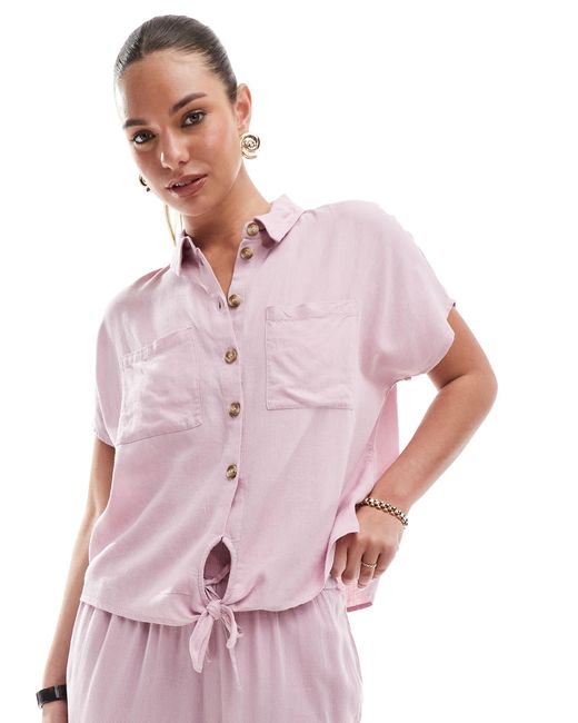 Chemise d'ensemble en lin mélangé nouée devant Pieces en coloris Pink
