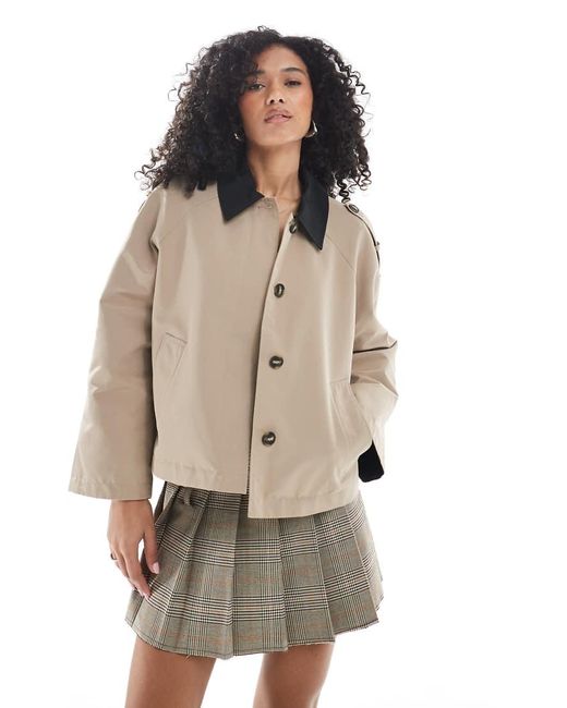 Vero Moda Natural Clean Cropped Trench Coat With Contrast Collar