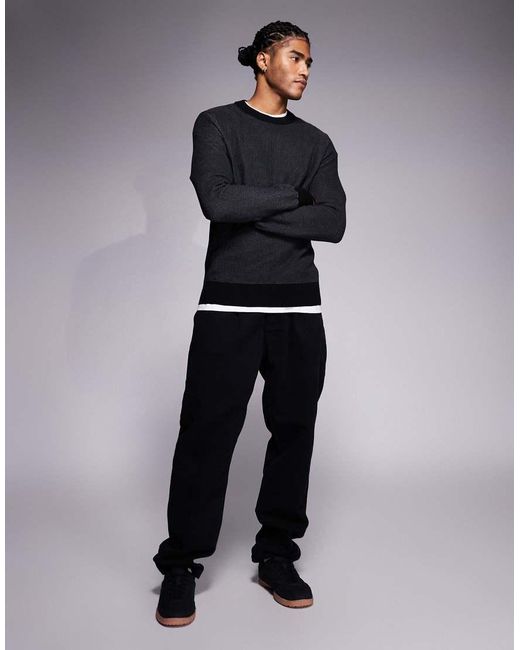 Boss Gray Klapok Regular Fit Crew Neck Textured Knit Jumper for men