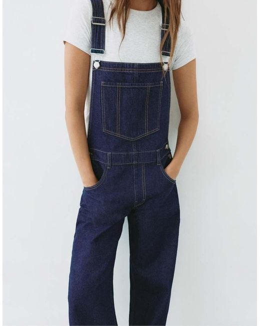 Pull&Bear Blue Long Denim Dungarees