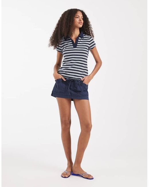 Hollister Blue Twill Tie Up Mini Skort