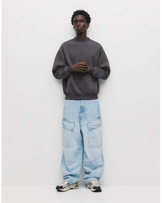 Pull&Bear Blue Basic Round Neck Sweatshirt for men