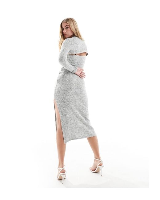 Mango White Knitted Cut Out Midi Dress
