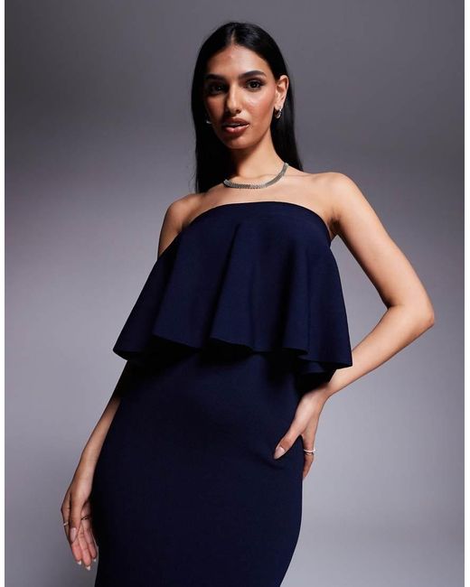ASOS Blue Knitted Structured Bandeau Frill Midaxi Dress