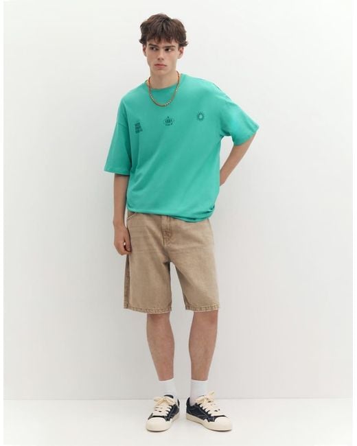 Pull&Bear Green Stwd Sun Graphic T-Shirt for men