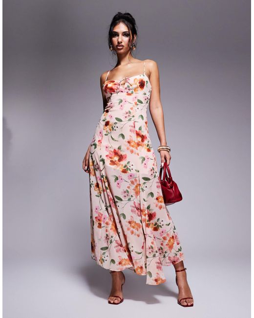 Forever New Pink – wadenlanges kleid mit riemchenträgern und blumenmuster