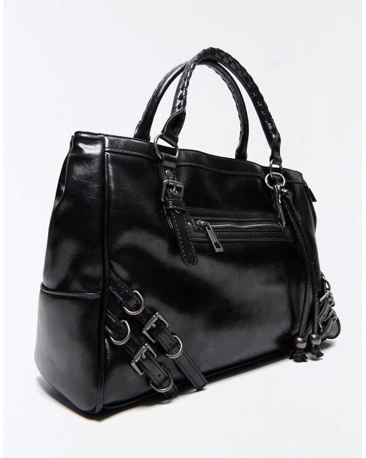 Bershka Black Zip And Buckle Bag