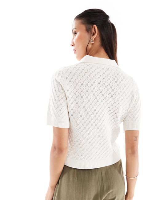 ONLY White Open Knit Polo