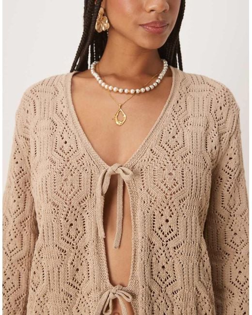 ASOS Natural V Neck Tie Front Cardigan