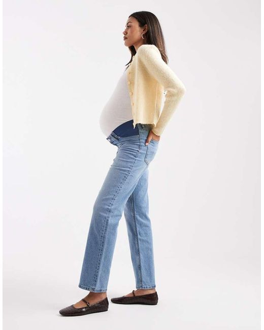 Vaqueros Azul Claro Medio Cómodos Y Elásticos De Pernera Recta De Asos Design Maternity ASOS de color Blue