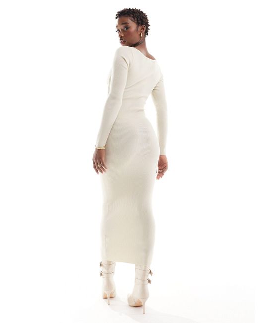 In The Style Natural Cross Front Detail Knitted Midi Jumper Dress