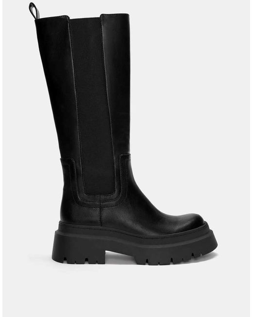 Pull&Bear Kniehoge Laarzen Met Dikke Zool En Stretch in het Black