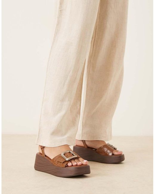 ASOS Natural Tammy Wood Effect Wedges With Buckle Detail