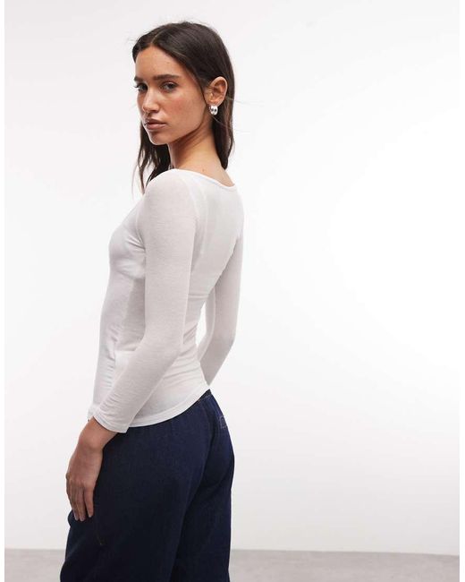 Weekday White Three Quarter Length Sleeve Henley Top With Layered Effect