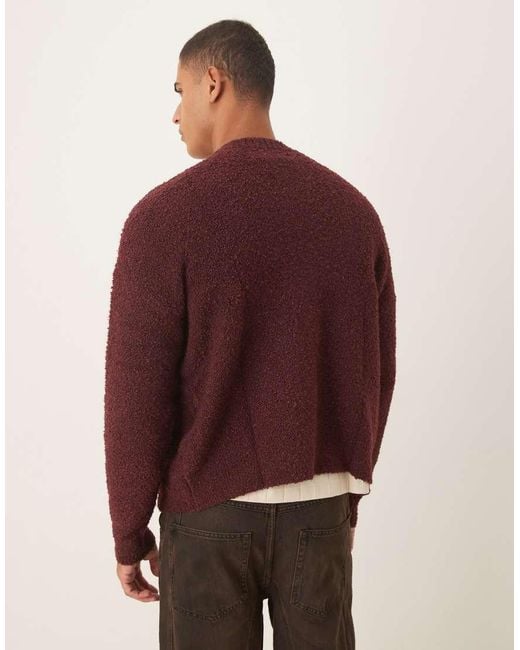 ASOS Red Relaxed Knit Boucle Crew Neck Cardigan for men