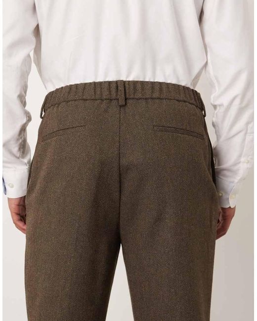 ASOS Natural Tailored Tapered Trouser With Half Elastic Waistband for men