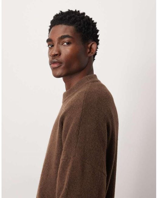 ASOS Brown Oversized Brushed Knitted Crew Neck Jumper for men