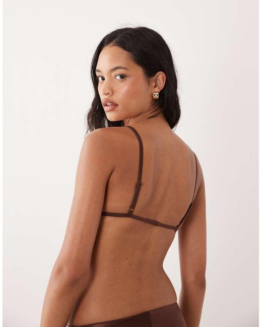 GOOD AMERICAN Brown Satin Perfect Fit Bikini Top Co-Ord