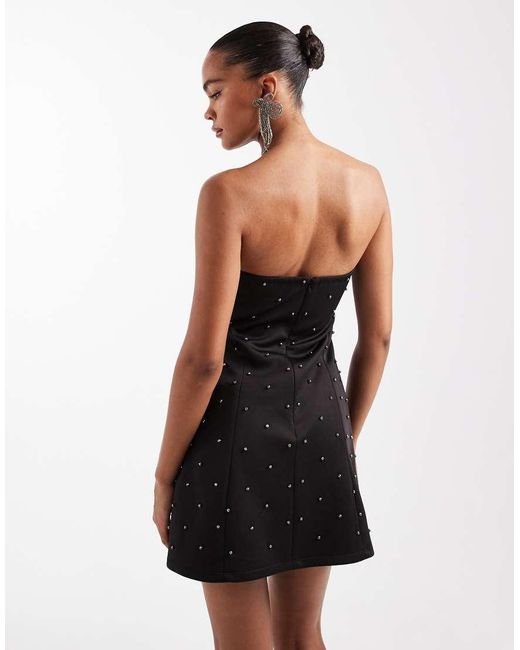 ASOS Black Embellished Bandeau Studded Mini Dress