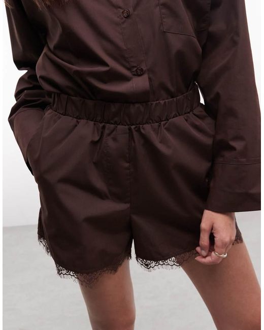 Noisy May Brown Shorts With Lace Hem
