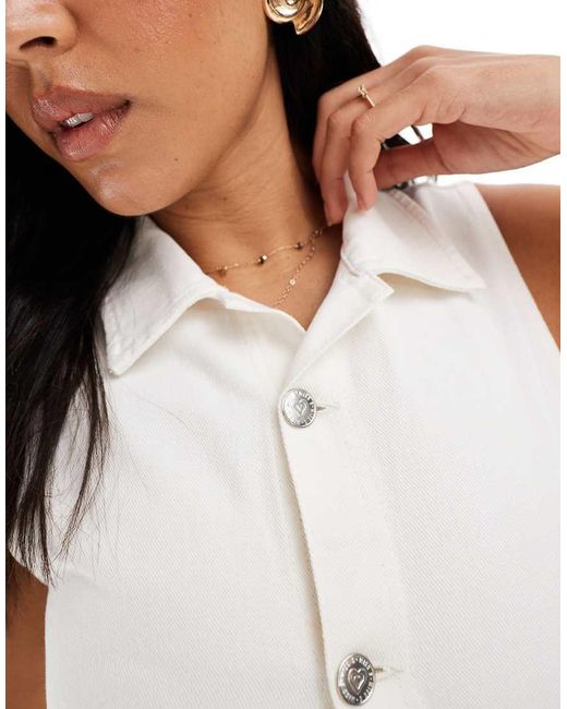 Miss Selfridge Denim Playsuit in het White