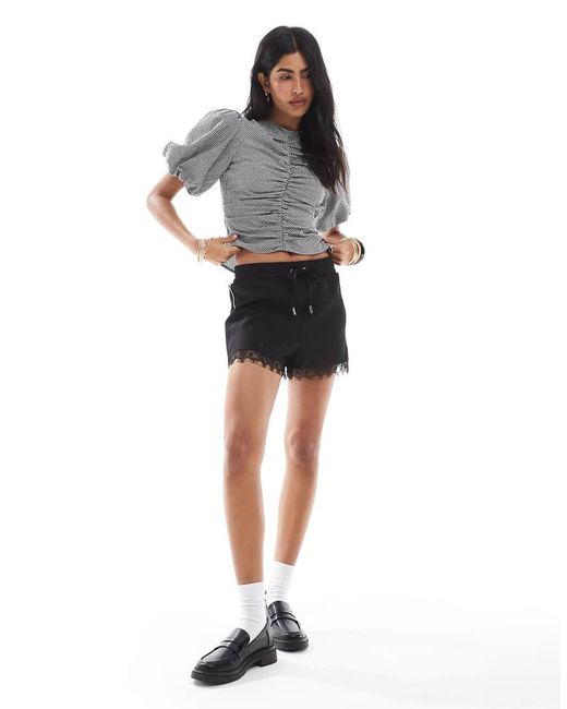 ASOS Top Met Pofmouwen En Gerimpelde Voorkant in het Gray