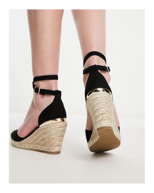 Truffle Collection Black Espadrille Wedges