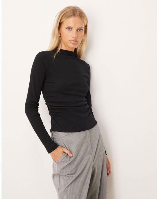 ASOS Black – langärmliges, geripptes oberteil