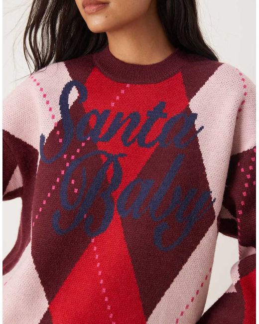 ASOS Red Argyle Santa Baby Jumper