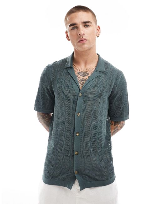 Only & Sons Blue Open Knit Shirt for men