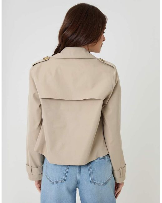 Threadbare Natural Petite Double Breasted Cropped Trench Coat