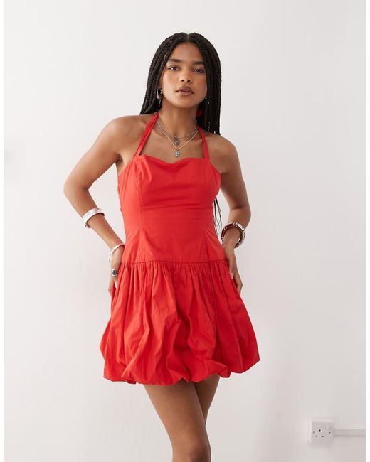 Collusion Red Puffball Halter Mini Dress