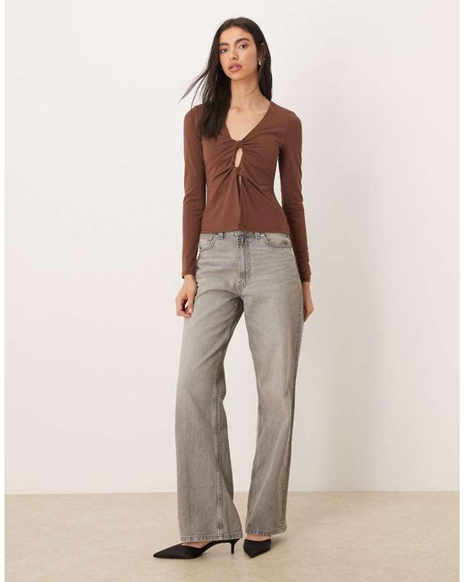 Abercrombie & Fitch Brown Long Sleeve Cut Out Twist Top