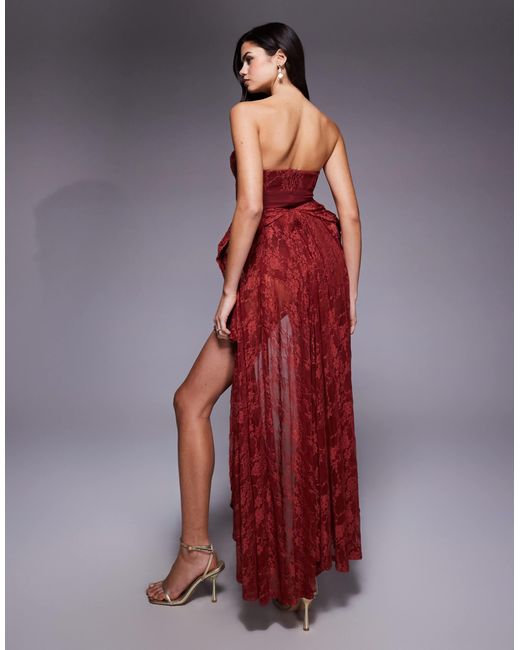 ASOS Red Premium Hitched Corset Lace Mini Dress With Hip Pads And High Low Skirt