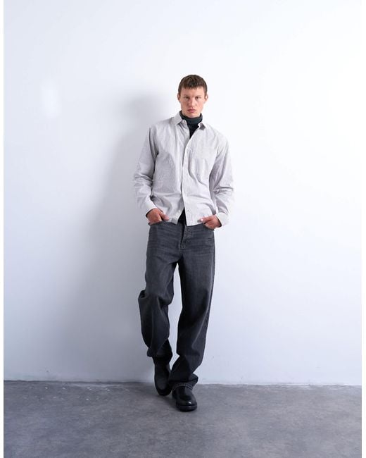 Topman White Relaxed Fit Stripe Shirt for men