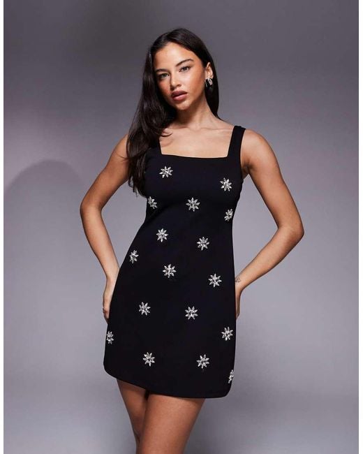 New Look Black Embellished Strappy Mini Dress