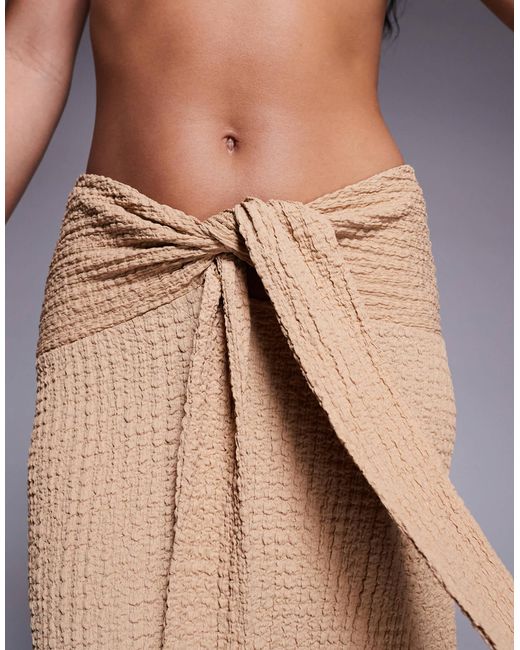 ASOS Blue Ozzy Textured Knot Front Maxi Beach Skirt