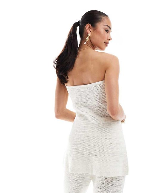 Top A Fascia Color Crema All'Uncinetto Con Perle di 4th & Reckless in White